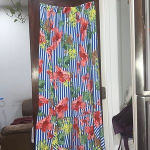 Asymmetrical Floral & Pinstripe Maxi Skirt
